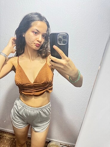 s Beden Kahverengi crop askılı