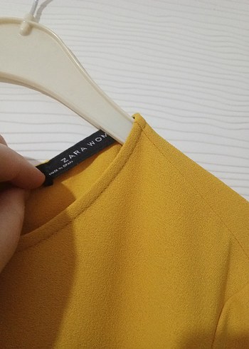 Zara Sarı Midi Uzun Kollu Pilili Tunik