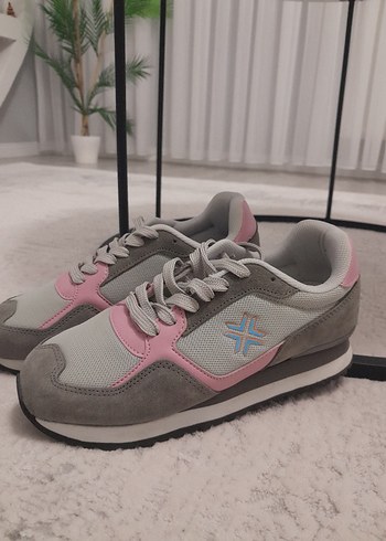 37 Beden gri Renk Gri Pembe Bağcıklı Spor Kadın Sneaker