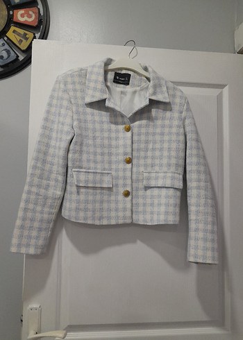 Düğmeli Gri Mini Ekose Blazer - Görsel 2