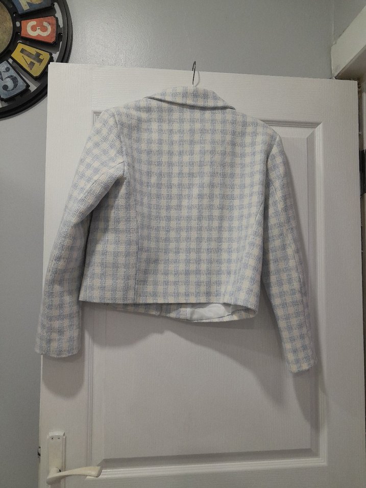 Düğmeli Gri Mini Ekose Blazer - Görsel 4