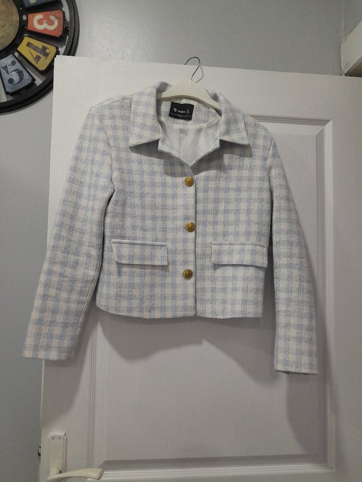 Düğmeli Gri Mini Ekose Blazer - Görsel 2