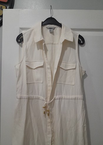 Kolsuz Beyaz Kemerli Uzun Keten Elbise - Görsel 4