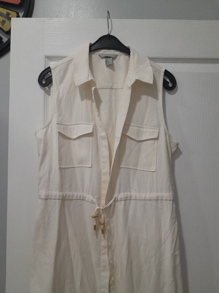 Kolsuz Beyaz Kemerli Uzun Keten Elbise - Görsel 4