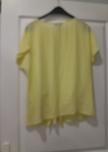 Sarı Kısa Kollu Salaş Keten Bluz - Görsel 4