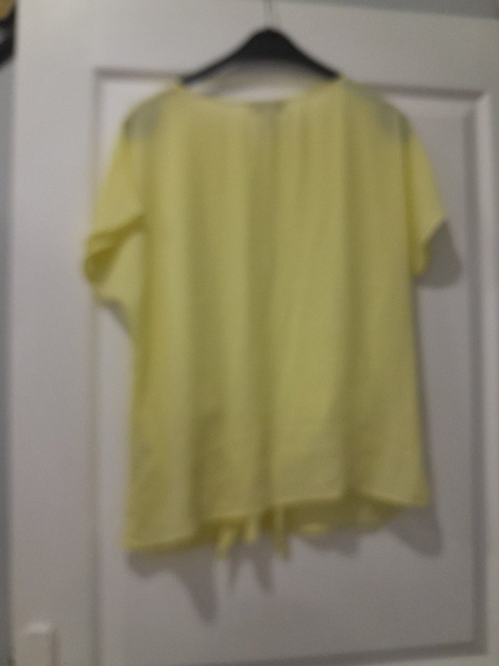Sarı Kısa Kollu Salaş Keten Bluz - Görsel 4