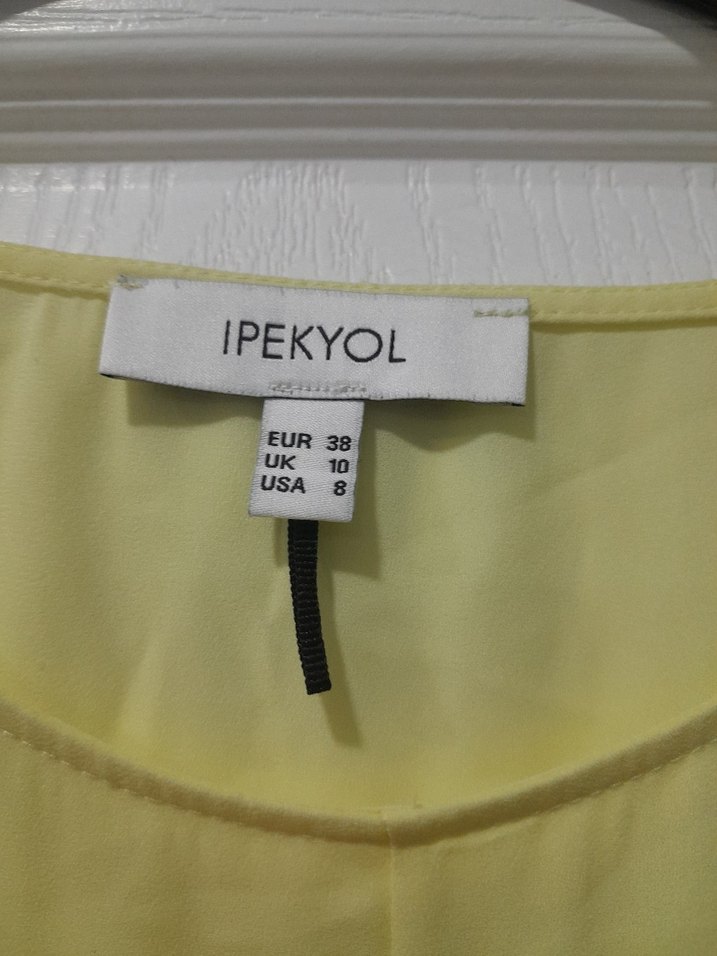 Sarı Kısa Kollu Salaş Keten Bluz - Görsel 3