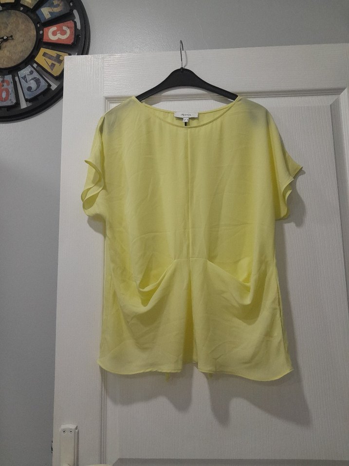 Sarı Kısa Kollu Salaş Keten Bluz - Görsel 2