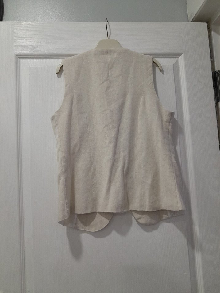 Bej Keten Düğmeli Kolsuz Yelek - Görsel 3