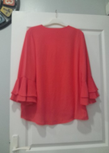 Kırmızı V Yaka Uzun Kollu Kadın Bluz - Görsel 5