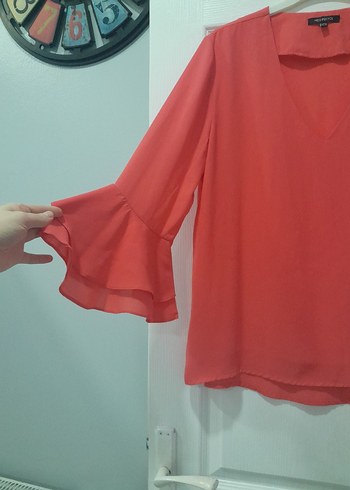 Kırmızı V Yaka Uzun Kollu Kadın Bluz - Görsel 3