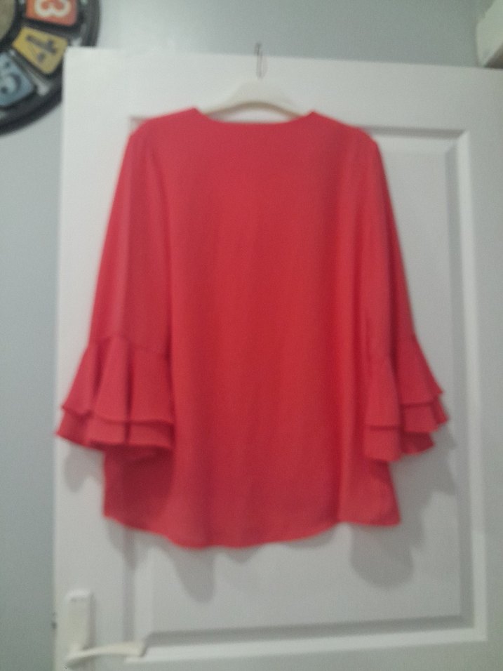 Kırmızı V Yaka Uzun Kollu Kadın Bluz - Görsel 5