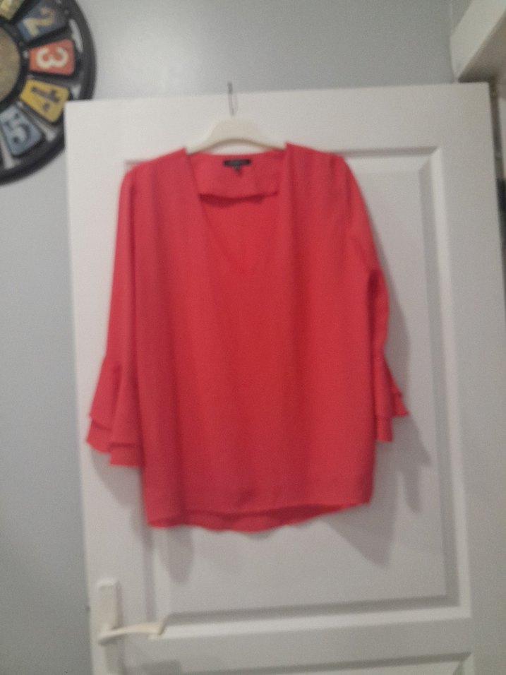 Kırmızı V Yaka Uzun Kollu Kadın Bluz - Görsel 2