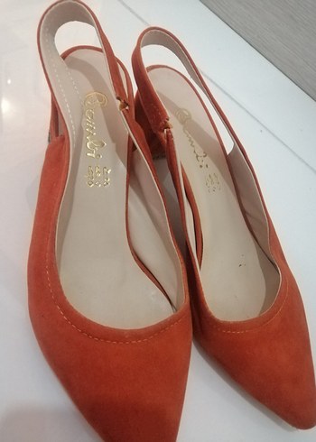 Turuncu Süet Stiletto Topuklu Kadın Ayakkabı topuk boyu 5 cm - Görsel 5
