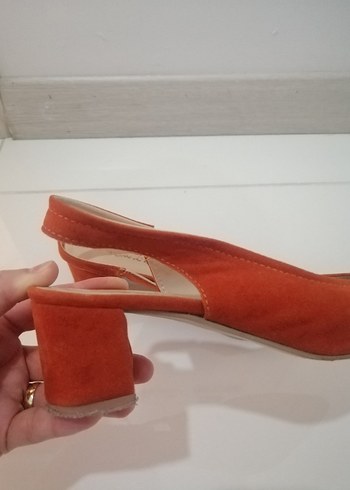 Turuncu Süet Stiletto Topuklu Kadın Ayakkabı topuk boyu 5 cm - Görsel 3