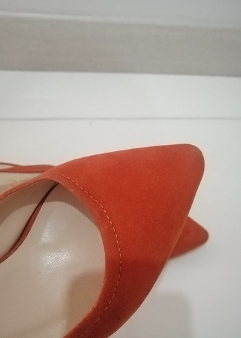 Turuncu Süet Stiletto Topuklu Kadın Ayakkabı topuk boyu 5 cm - Görsel 4