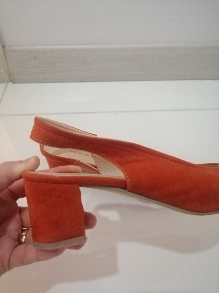 Turuncu Süet Stiletto Topuklu Kadın Ayakkabı topuk boyu 5 cm - Görsel 3
