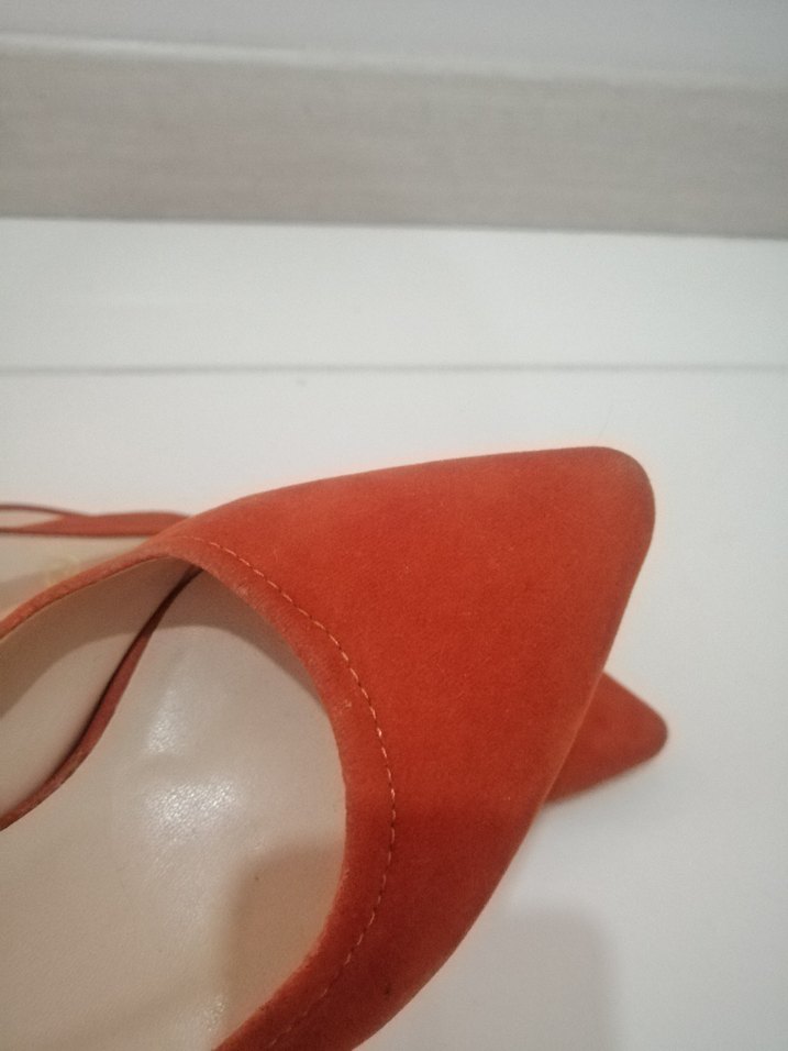 Turuncu Süet Stiletto Topuklu Kadın Ayakkabı topuk boyu 5 cm - Görsel 4