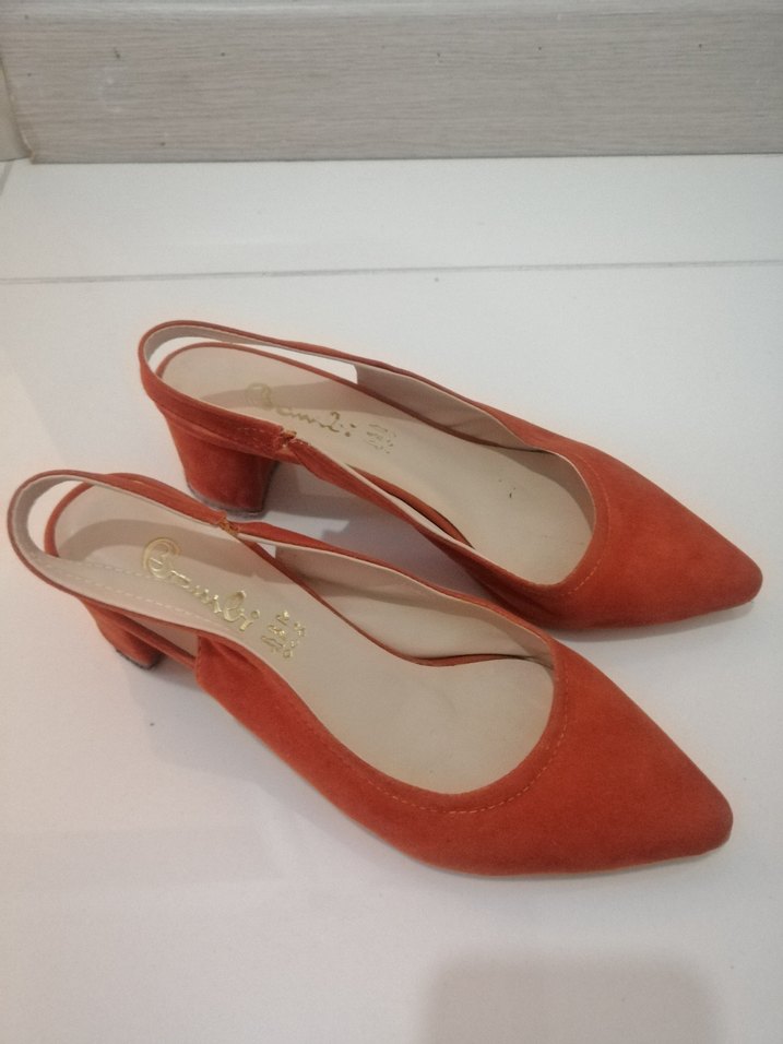 Turuncu Süet Stiletto Topuklu Kadın Ayakkabı topuk boyu 5 cm - Görsel 2