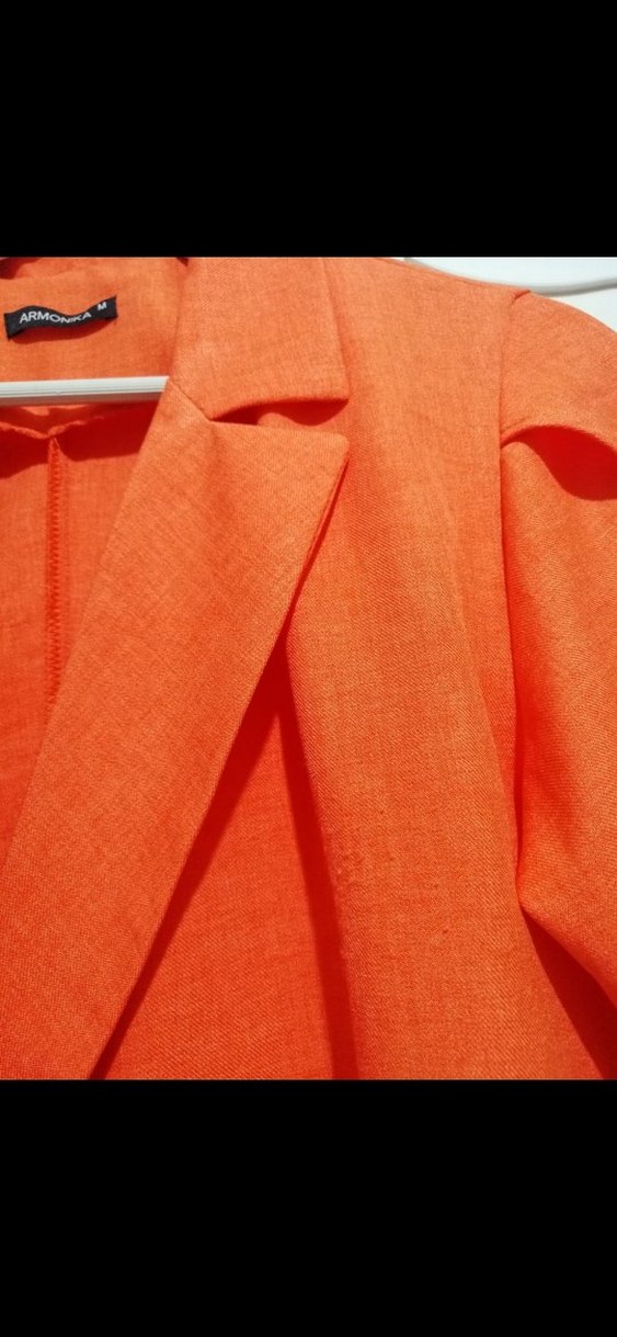 Turuncu Kısa Kollu Keten Kadın Gömlek - Görsel 3