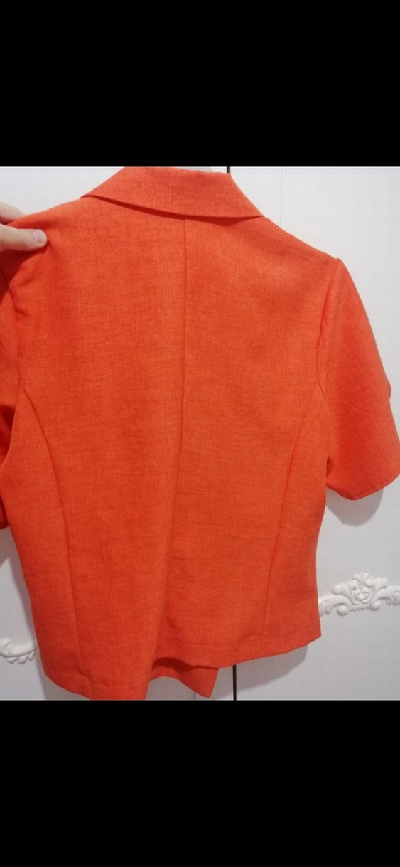 Turuncu Kısa Kollu Keten Kadın Gömlek - Görsel 4