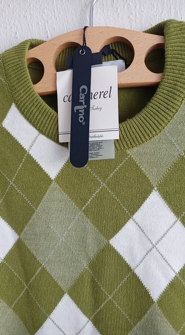 erkek Yeşil Desenli Kazak - Görsel 3