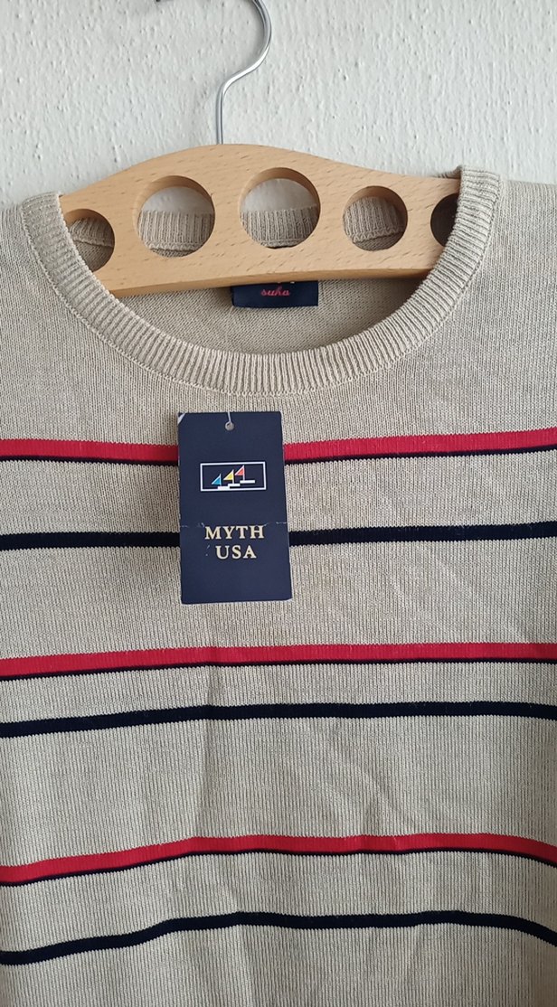 Erkek  Çizgili merserize Triko Kazak - Görsel 3