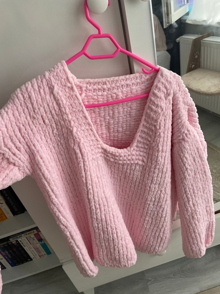 Pembe V Yaka Kadın Örgü Kazak - Görsel 2