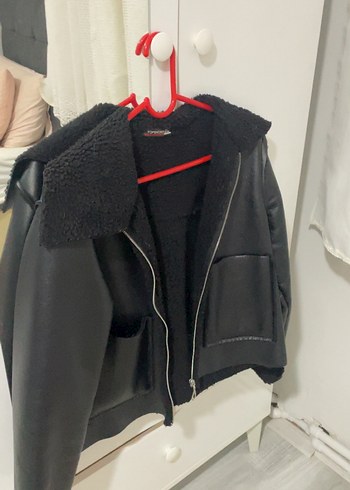 Kürklü Siyah Deri Mini Ceket - Görsel 2