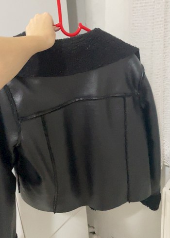 Kürklü Siyah Deri Mini Ceket - Görsel 3