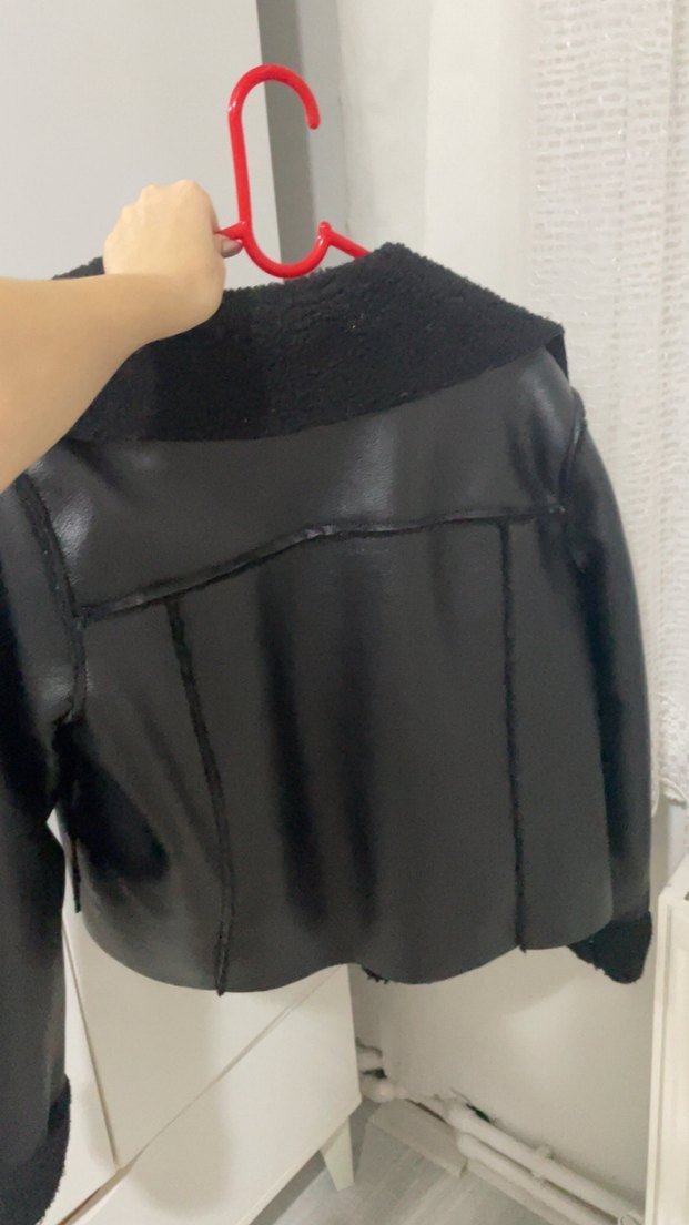 Kürklü Siyah Deri Mini Ceket - Görsel 3