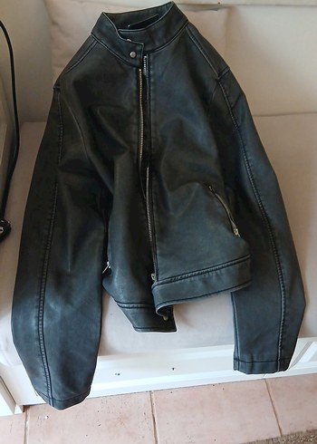 Erkek Deri Gri Biker Ceket - Görsel 3