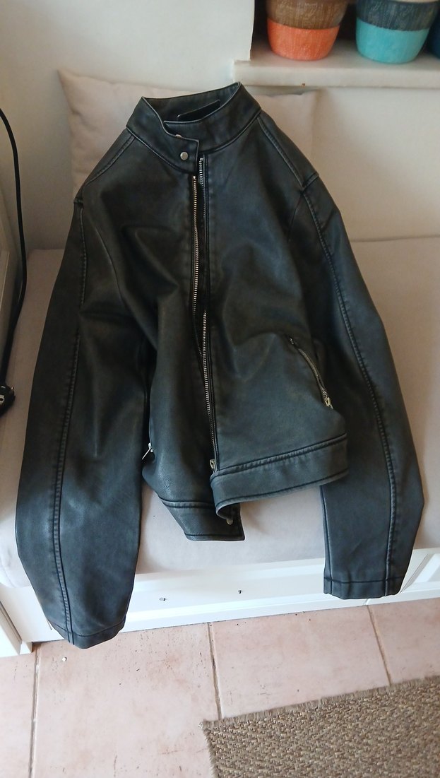 Erkek Deri Gri Biker Ceket - Görsel 3