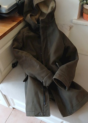 Gri Süet Erkek Haki Parka Kaban - Görsel 2