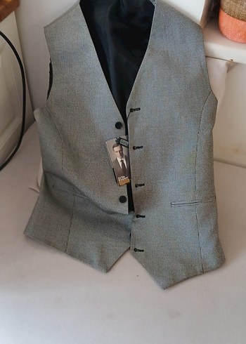 Gri Düğmeli Erkek Yelek ,Altınyıldız Etiketli, 46 - Görsel 2