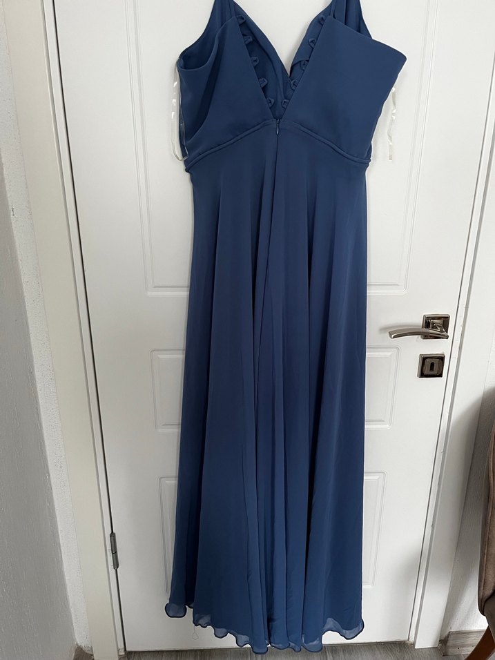 Lacivert Drapeli Uzun Abiye Elbise - Görsel 3