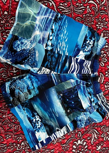 Erkek Mavi Bağlamalı Plaj Şortu - Görsel 3