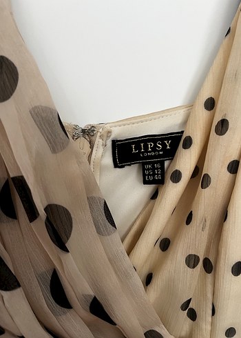 Bej Puantiyeli midi Askılı Elbise - Görsel 3