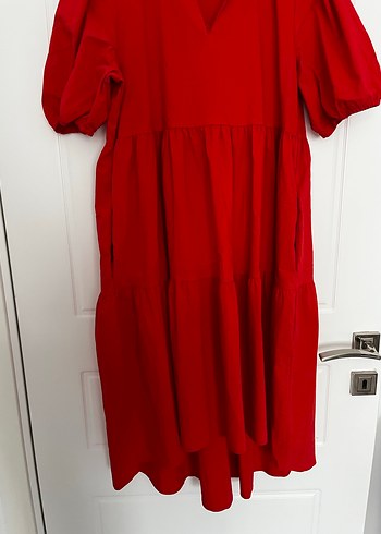Kırmızı Midi elbise - Görsel 3