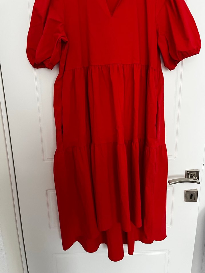 Kırmızı Midi elbise - Görsel 3