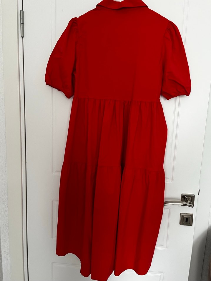 Kırmızı Midi elbise - Görsel 4
