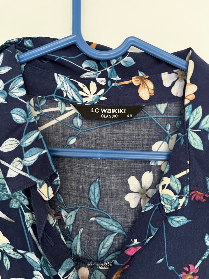 Mavi Desenli V Yaka Bohem Gömlek - Görsel 2