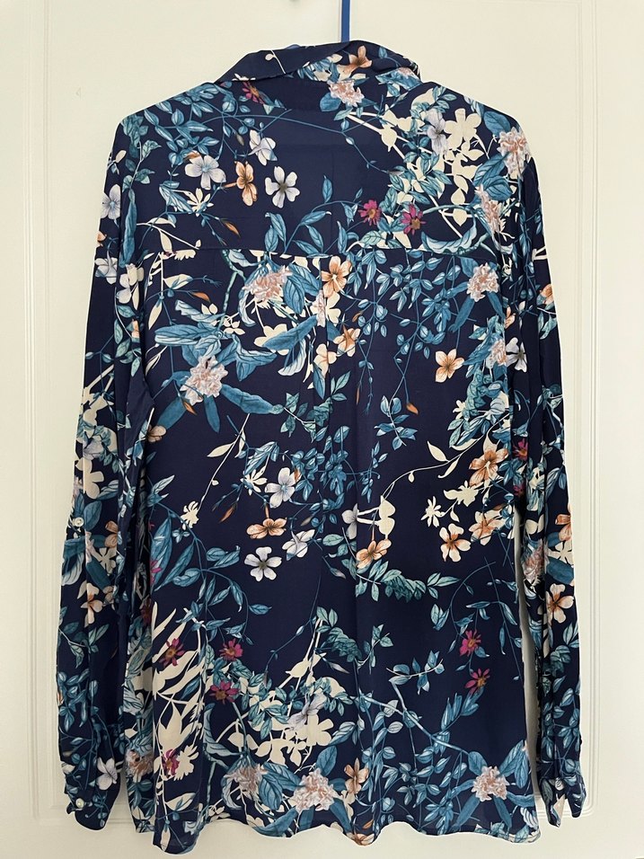 Mavi Desenli V Yaka Bohem Gömlek - Görsel 3