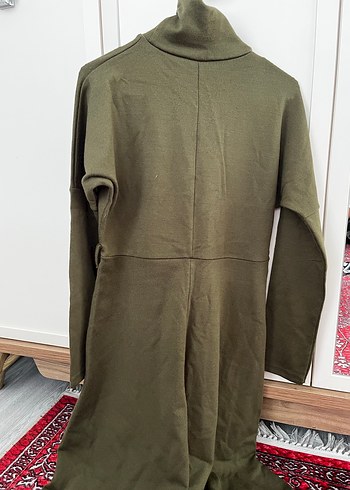 Kadın Haki Boğazlı Uzun Salaş Elbise - Görsel 2