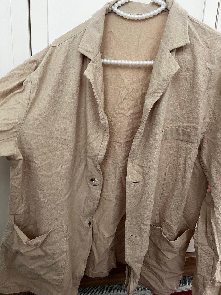 Bej Kadın Keten Midi gömlek - Görsel 2