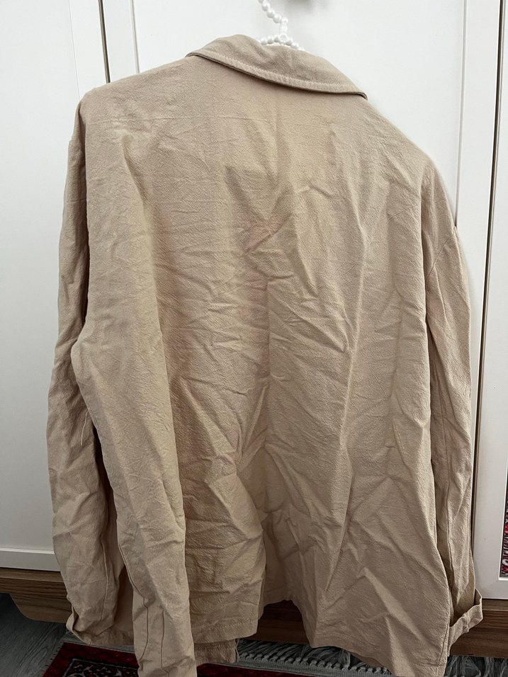 Bej Kadın Keten Midi gömlek - Görsel 3