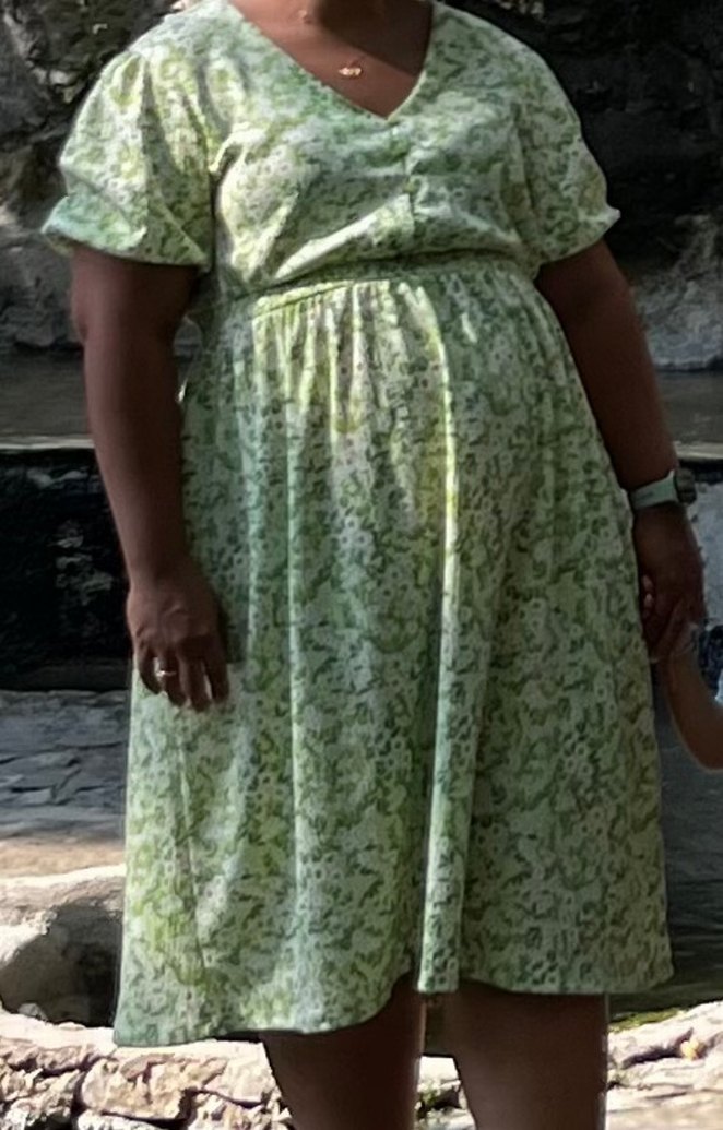 Yeşil Bağlama Desenli Midi Pamuklu Elbise - Görsel 4