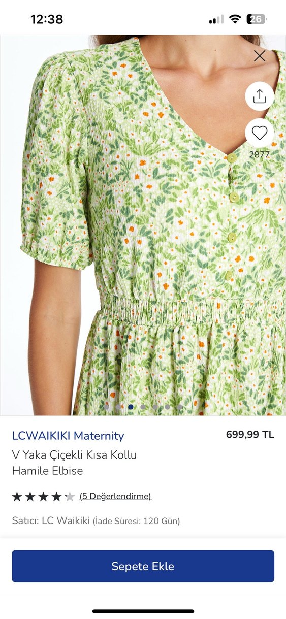 Yeşil Bağlama Desenli Midi Pamuklu Elbise - Görsel 2