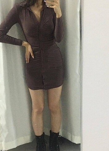 vizon rengi mini elbise 