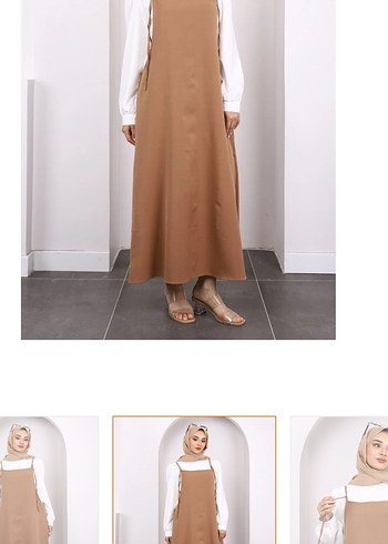 m Beden camel Renk Kahverengi Kadın Uzun Askılı Elbise (jile)
